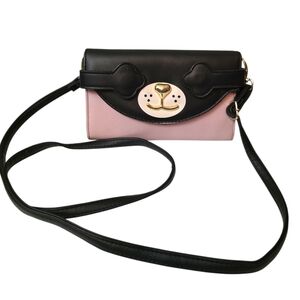 Betsey Johnson Peekaboo Puppy Crossbody Bag Pink Black Dog Novelty Kitsch Purse